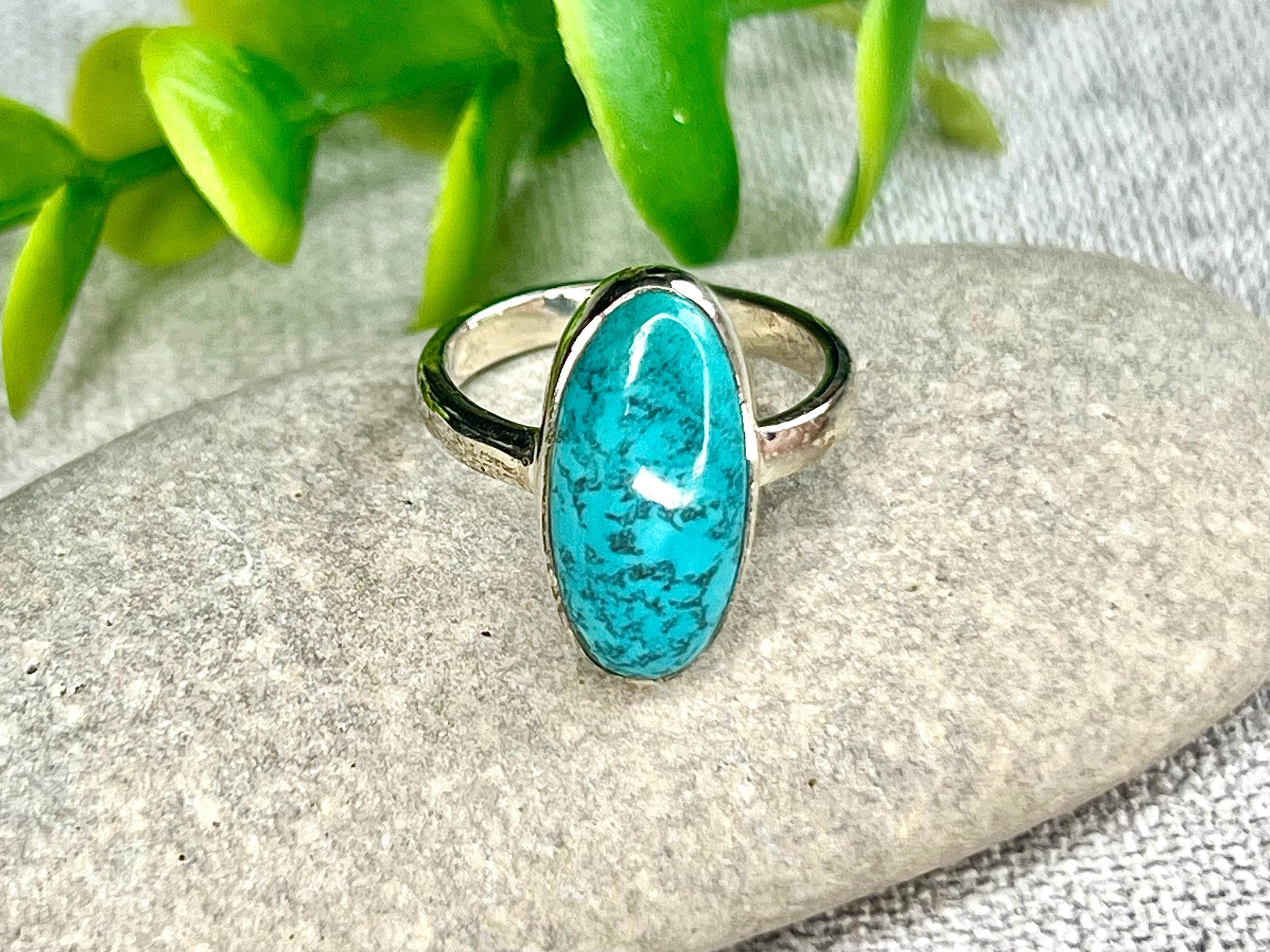 Chrysocolla Crystal Ring, 925 Sterling Silver, UK size M, Gemstone Jewellery, Crystal gift for calming, Ethically sourced, metaphysical shop