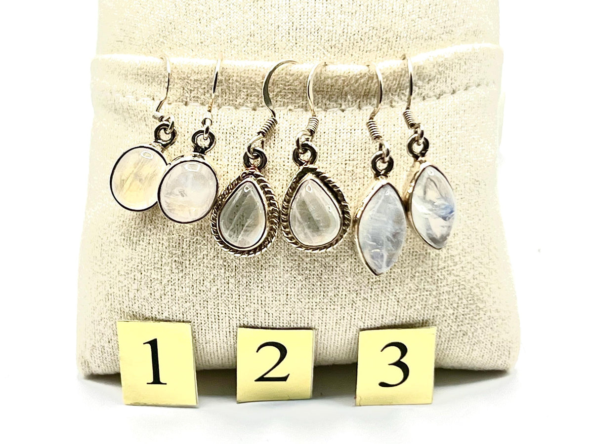 Sterling silver moonstone dangle earrings, crown chakra gemstone, drop earrings for women, metaphysical shop, June birthday gift for her