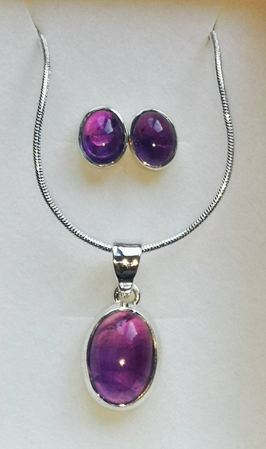 Amethyst Necklace and Earrings Jewellery Set, Ethically Sourced UK Healing Crystals, Mother's Day Gift | Set 2