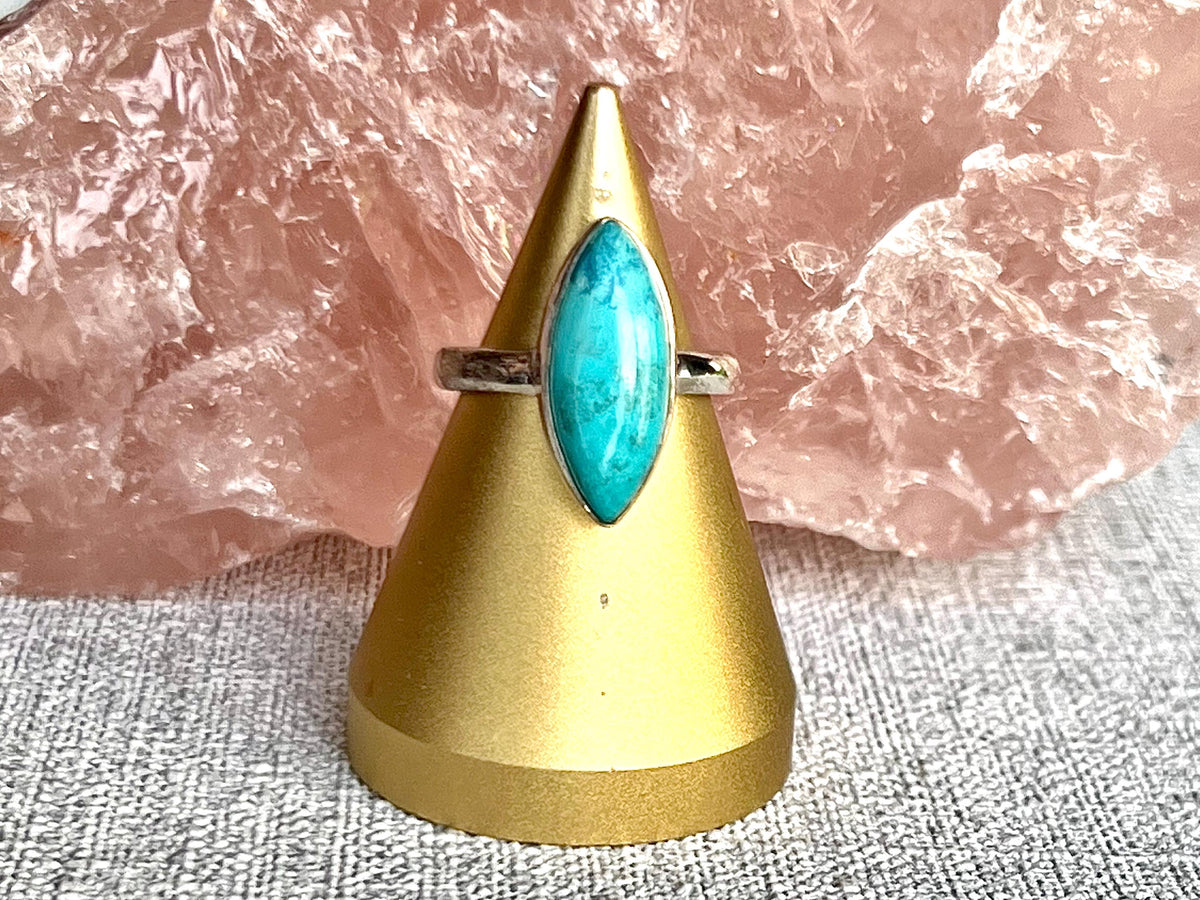 Chrysocolla Crystal Ring, 925 Sterling Silver, UK size M & 1/2, Gemstone Jewellery, Crystal gift for calming, metaphysical shop UK