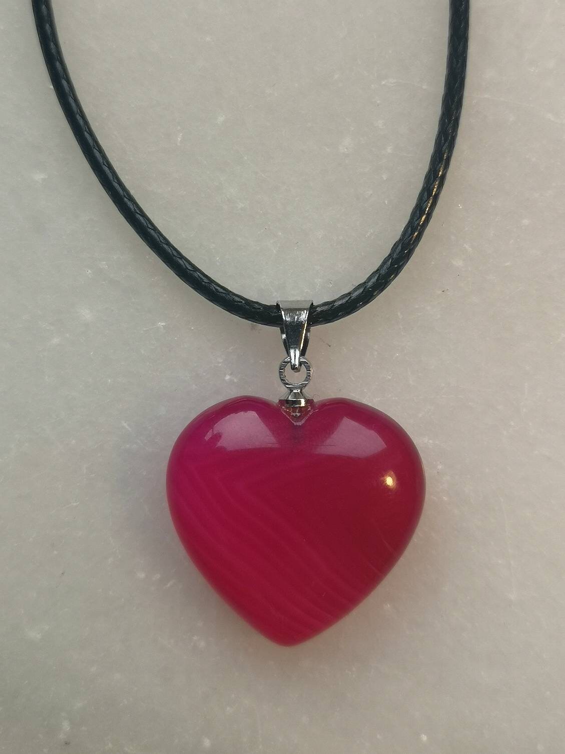 Rose Quartz, Pink Agate, Banded Pink Agate Heart Necklaces, Ethically Sourced, UK Crystal Necklaces, Crystal Gifts, Birthday Present for her