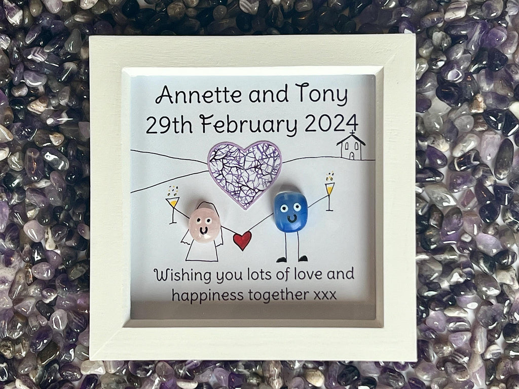 Wedding Day Keepsake Gift, Framed crystal gift for Bride and Groom, hand drawn crystal art wedding present, box framed crystal wall art 18cm