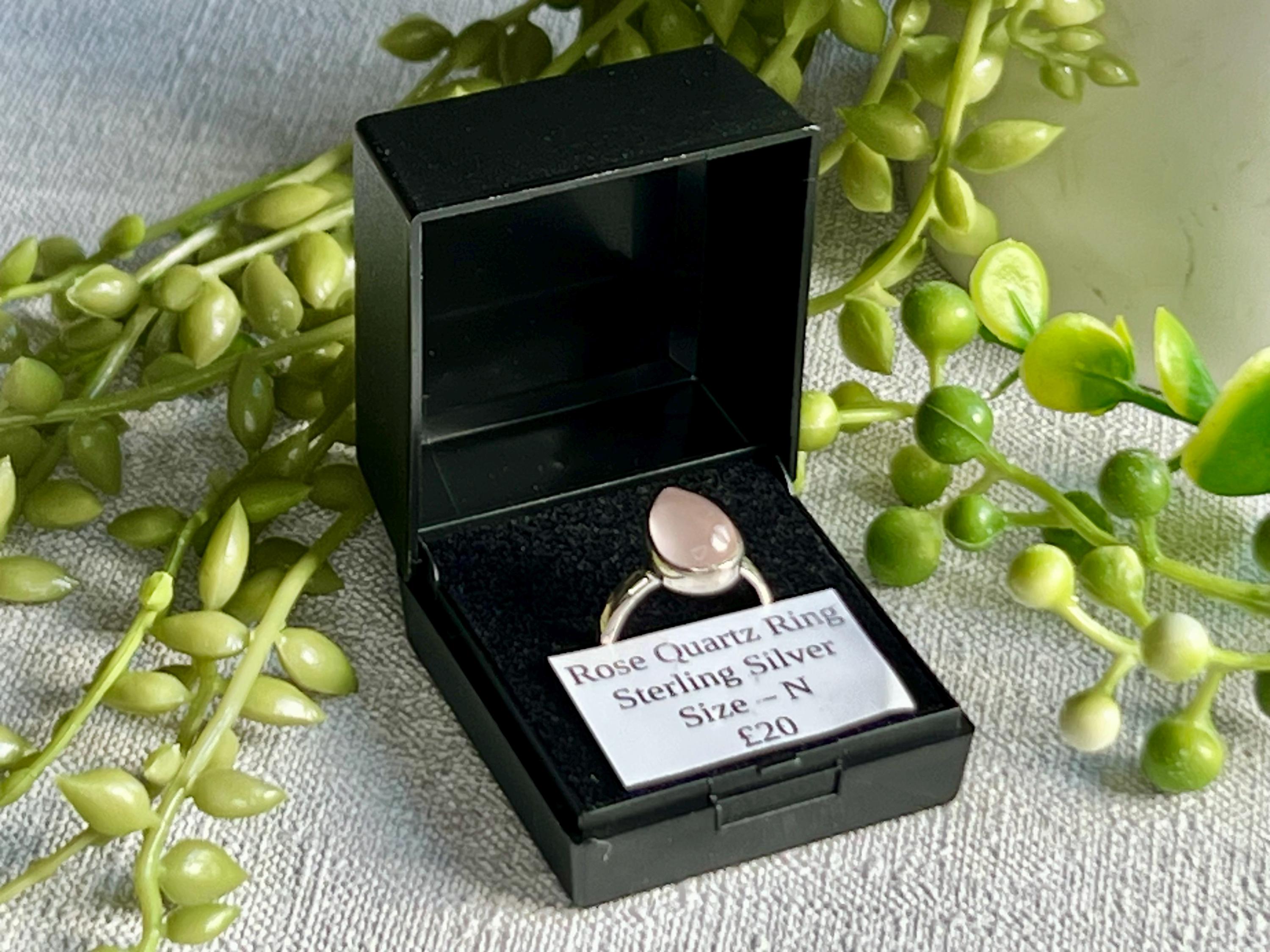 Rose Quartz Crystal Ring Size N, 925 Sterling Silver, Crystal Jewellery Gift for her, Pink Gemstone, Stone for Love, UK Ethically sourced