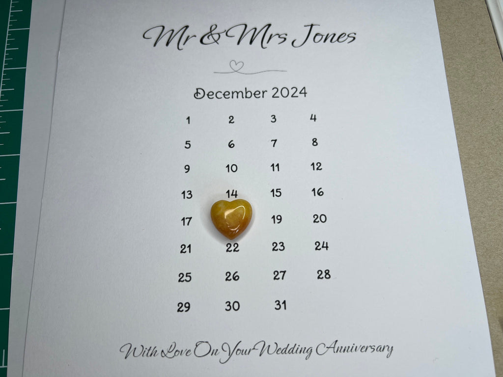 Personalised Wedding Anniversary Gift, Golden, Silver, Ruby, 1st Wedding Anniversary Present, Keepsake For Bride and Groom, Crystal Heart