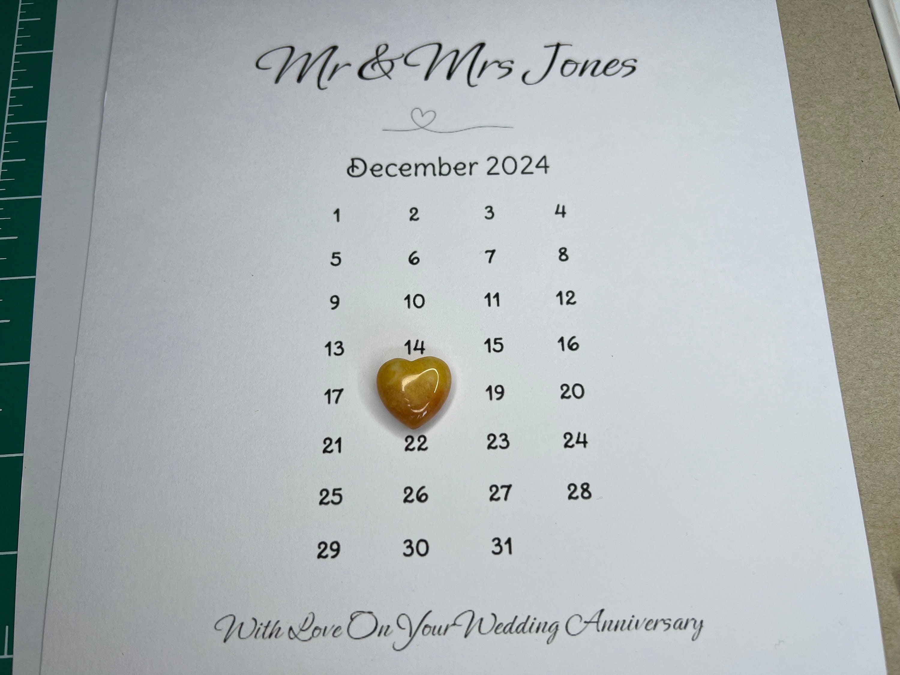 Personalised Wedding Anniversary Gift, Golden, Silver, Ruby, 1st Wedding Anniversary Present, Keepsake For Bride and Groom, Crystal Heart