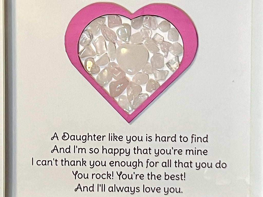 Daughter Gift, Framed Rose Quartz Crystal Heart, Wall Art Decor