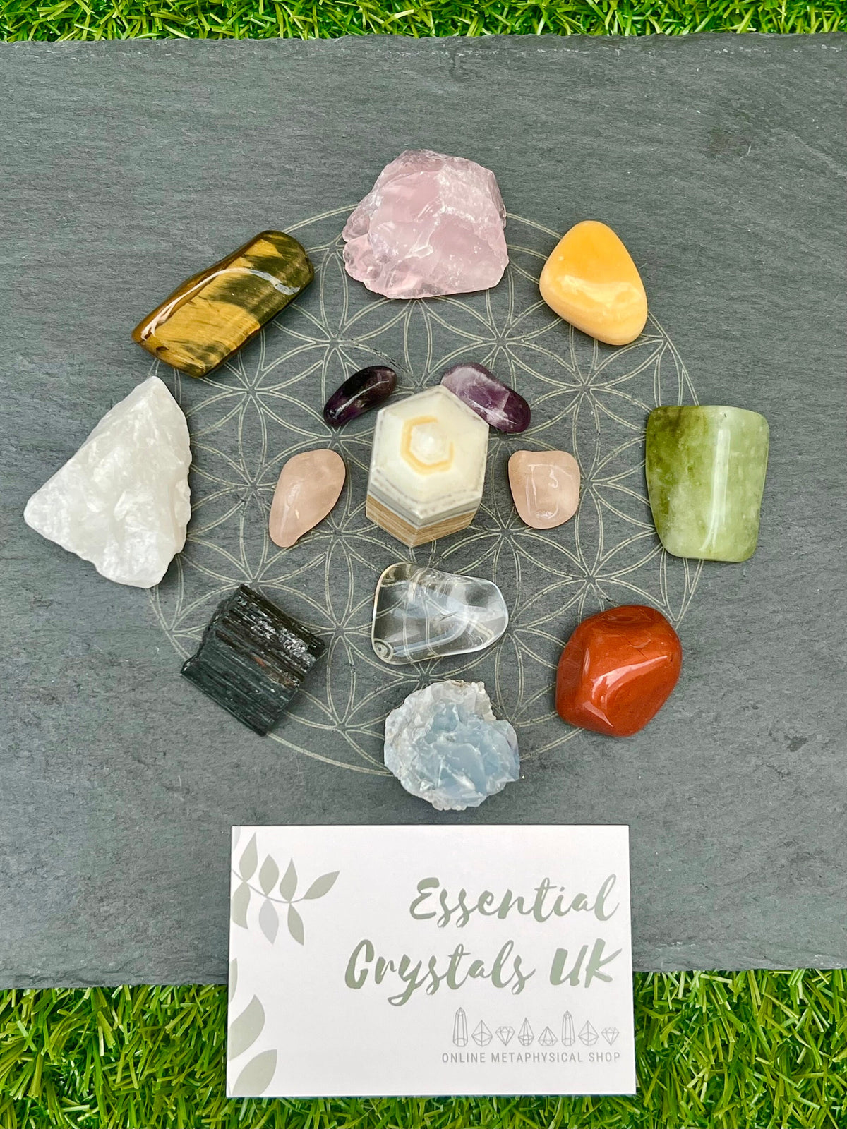 Slate flower of life crystal grid, balance your chakras charging plate, Altar decoration, crystal gift from the UK