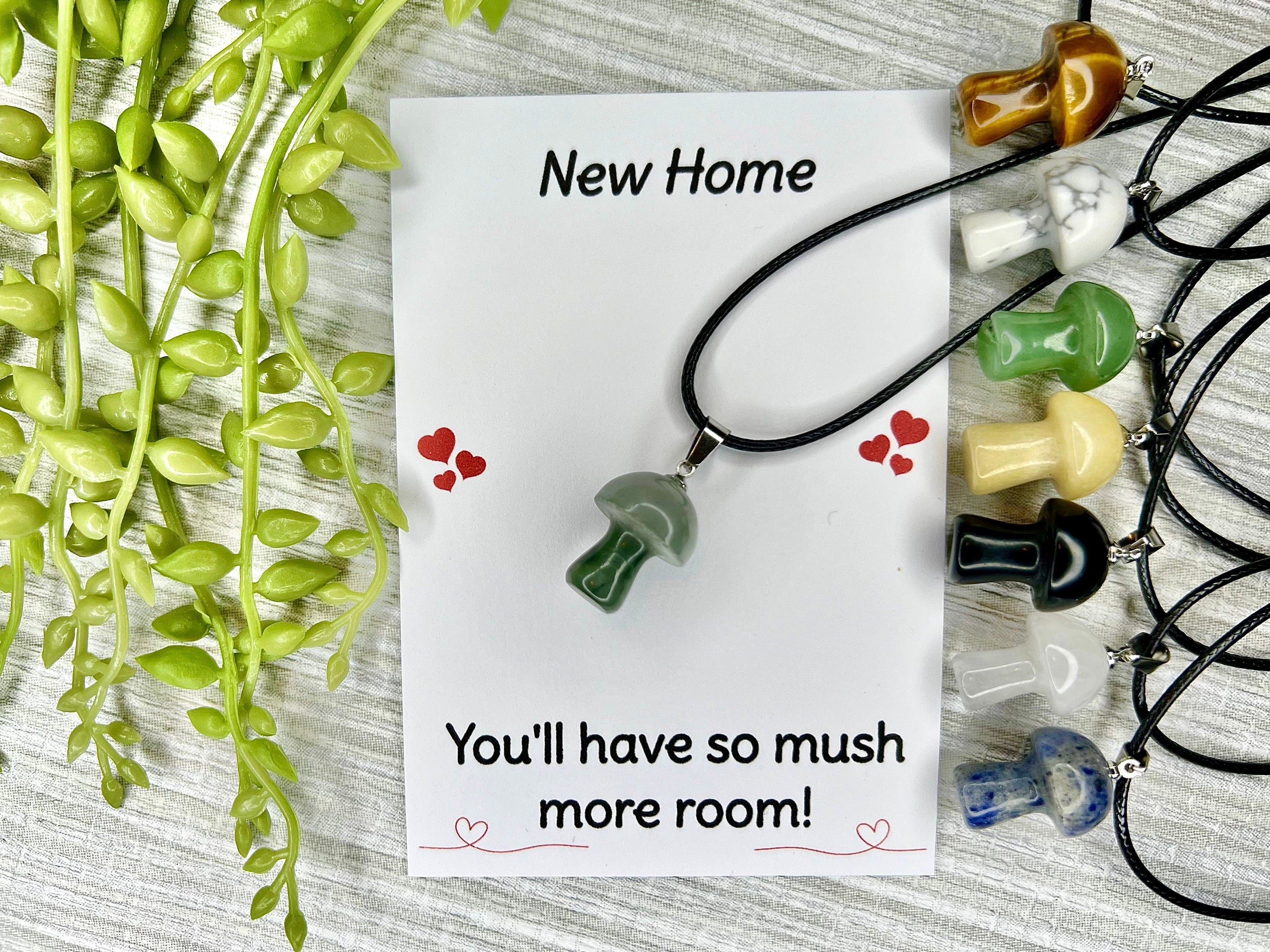 Crystal Mushroom Pendant Necklace on Vegan Friendly Cord, Moss Agate, Jade, Quartz, Tourmaline, Aventurine, Tigers Eye, Sodalite Gift