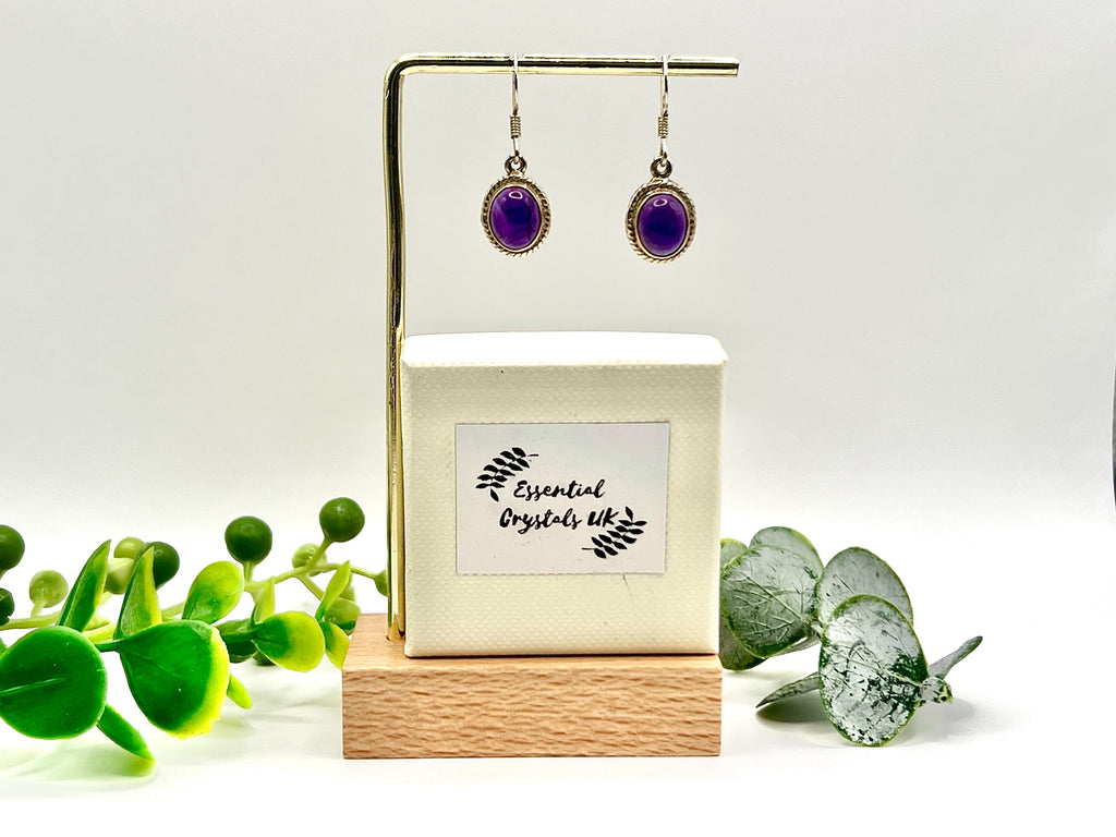 Sterling silver amethyst earrings dangle, crown chakra gemstone earrings for women, metaphysical shops, February birthday gift for her