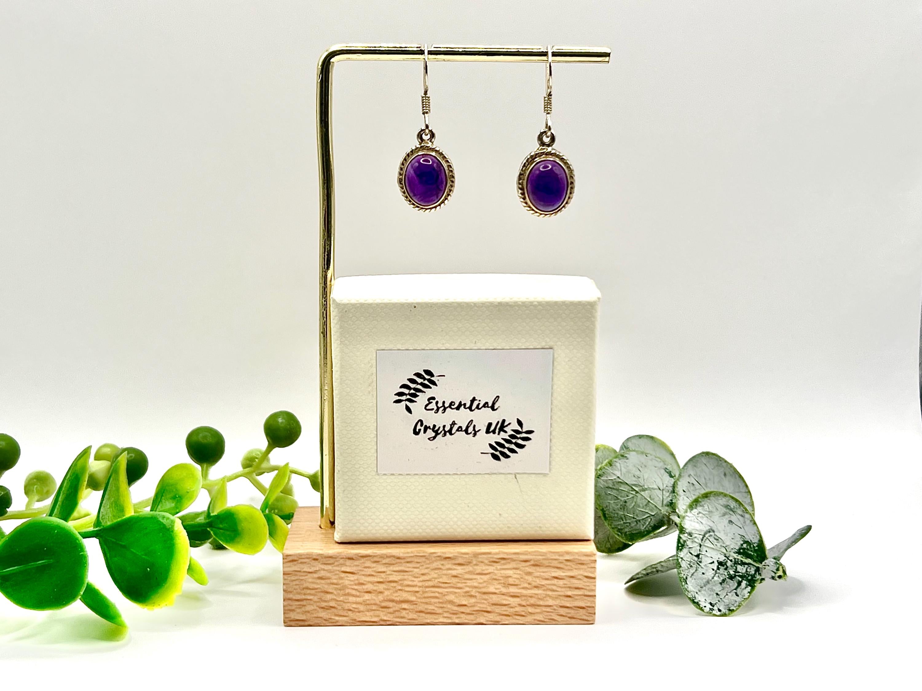 Sterling silver amethyst earrings dangle, crown chakra gemstone earrings for women, metaphysical shops, February birthday gift for her