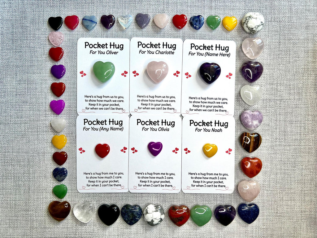 Personalised Pocket Hug Crystal Heart, Add Any Name, Crystal letterbox gift for family, Thinking of you present for love one, Gift Card Poem
