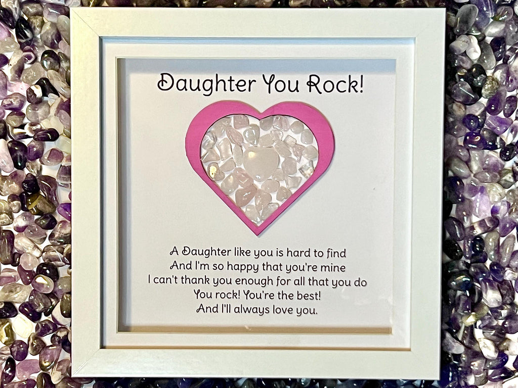 Daughter Gift, Framed Rose Quartz Crystal Heart, Wall Art Decor