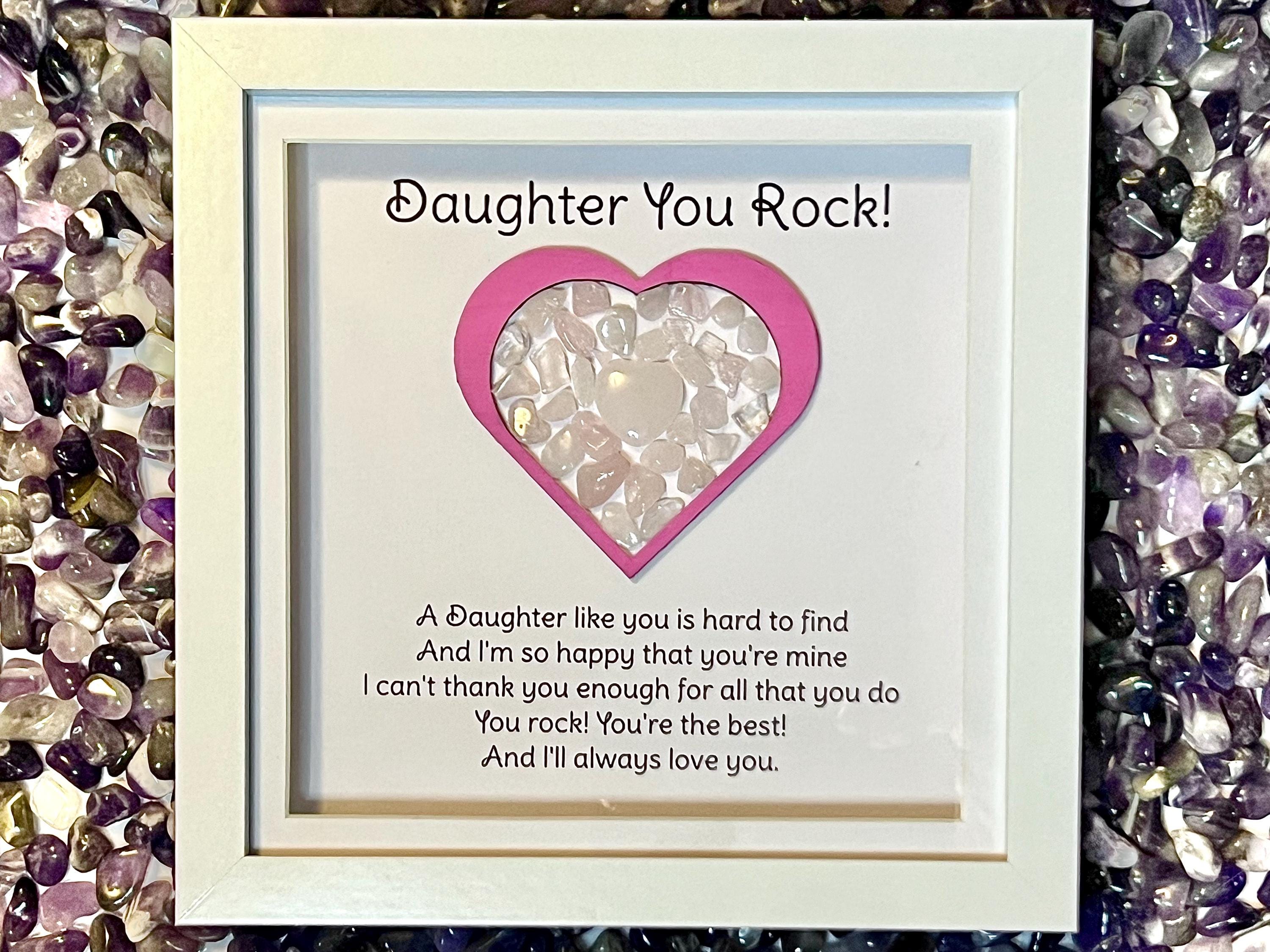 Daughter Gift, Framed Rose Quartz Crystal Heart, Wall Art Decor