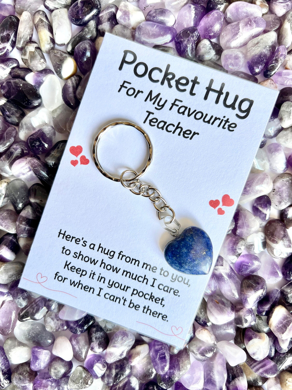 Crystal pocket hug Teacher keyring, Head Teacher Thank You keychain, Favourite Teacher poem card, End of Year Gift for my Teaching Assistant