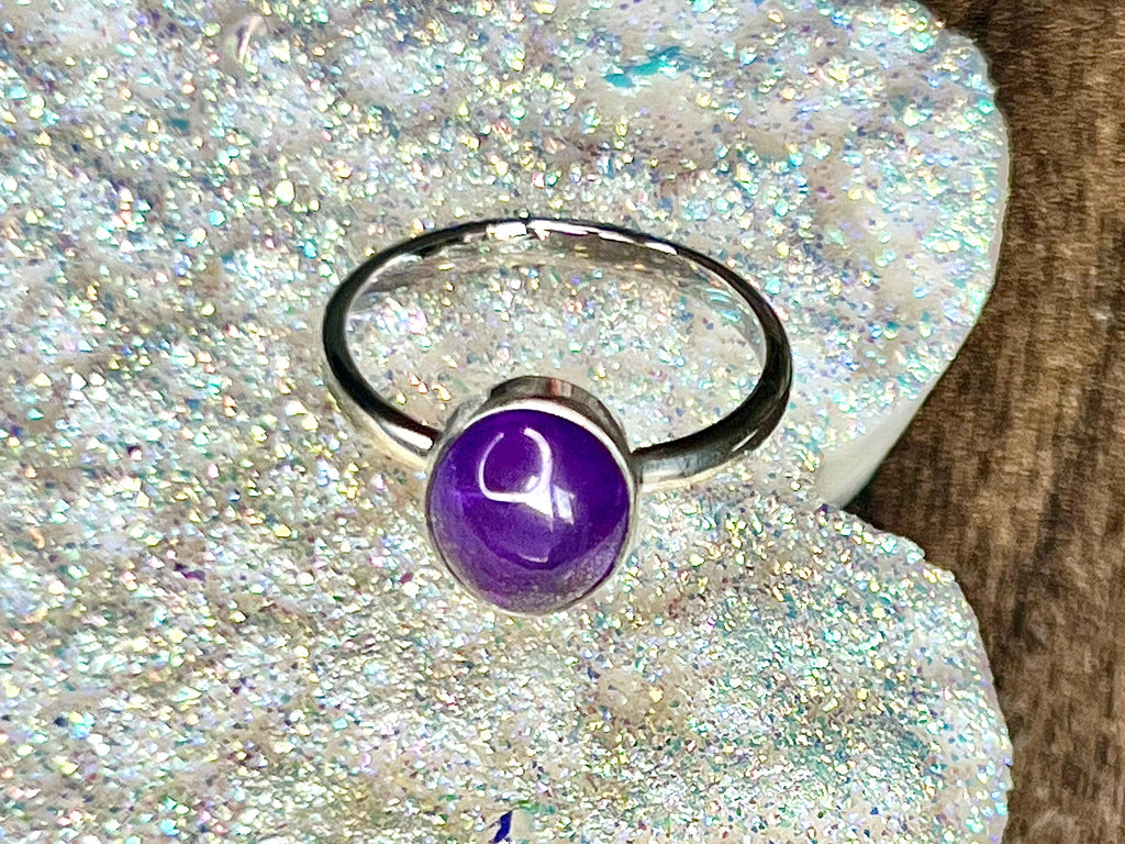 Amethyst Crystal Ring, UK Size P, 925 Sterling Silver, Healing Crystal Jewellery Gift, Purple Gemstone for anxiety, Ethically sourced stones