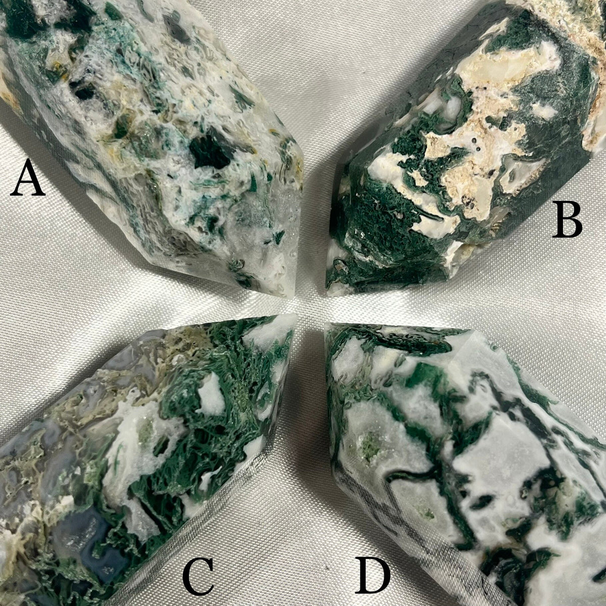 Moss Agate Points, Green and White Crystal Obelisk, Ethically Sourced, UK Metaphysical tower, Crystal gift for strength, Heart Chakra Stone