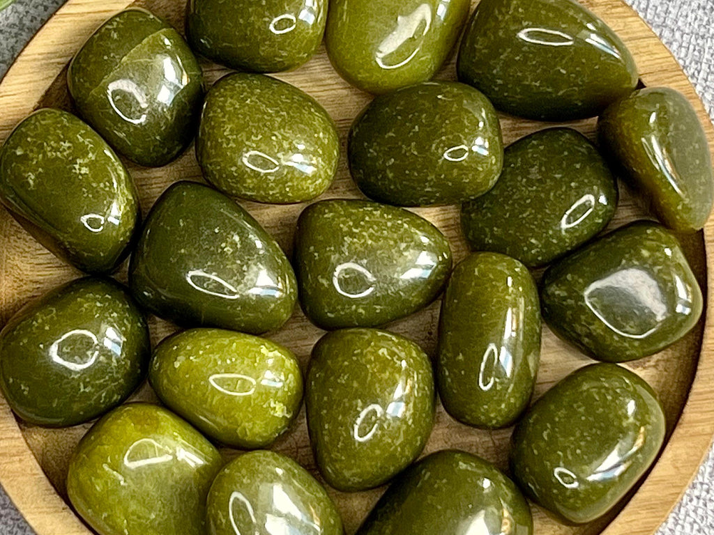 Olivian Jade Tumblestones, Ethically Sourced UK Crystals, Olive Green gemstone for peace and good luck, Heart Chakra Healing Stone
