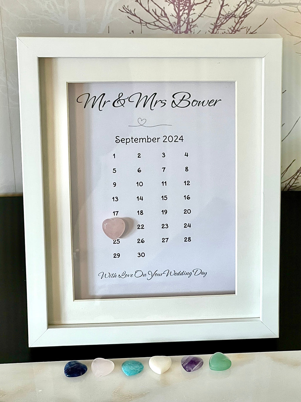 Personalised Wedding Frame, Wedding Date Gift, Couples Present, Wedding Box Frame, Keepsake For Bride and Groom, Crystal Heart Ornament