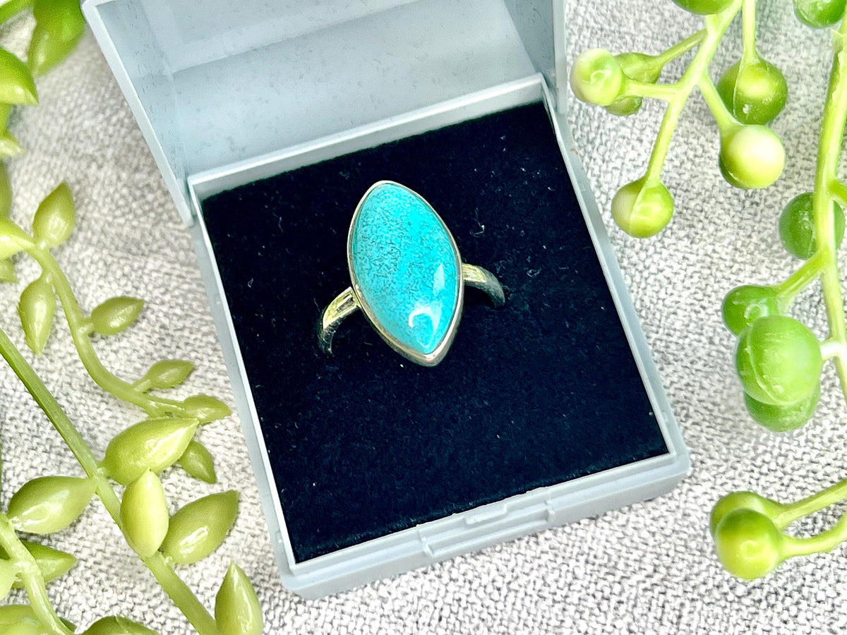 Chrysocolla Crystal Ring, 925 Sterling Silver, UK size P & 1/2, Gemstone Jewellery, Crystal gift for calming, Ethically sourced