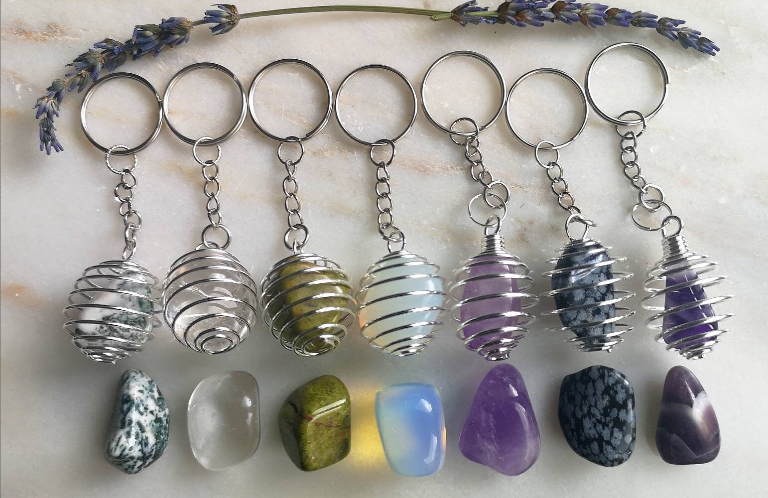 Crystal Healing Keyring, Amethyst, Opalite, Quartz, Obsidian