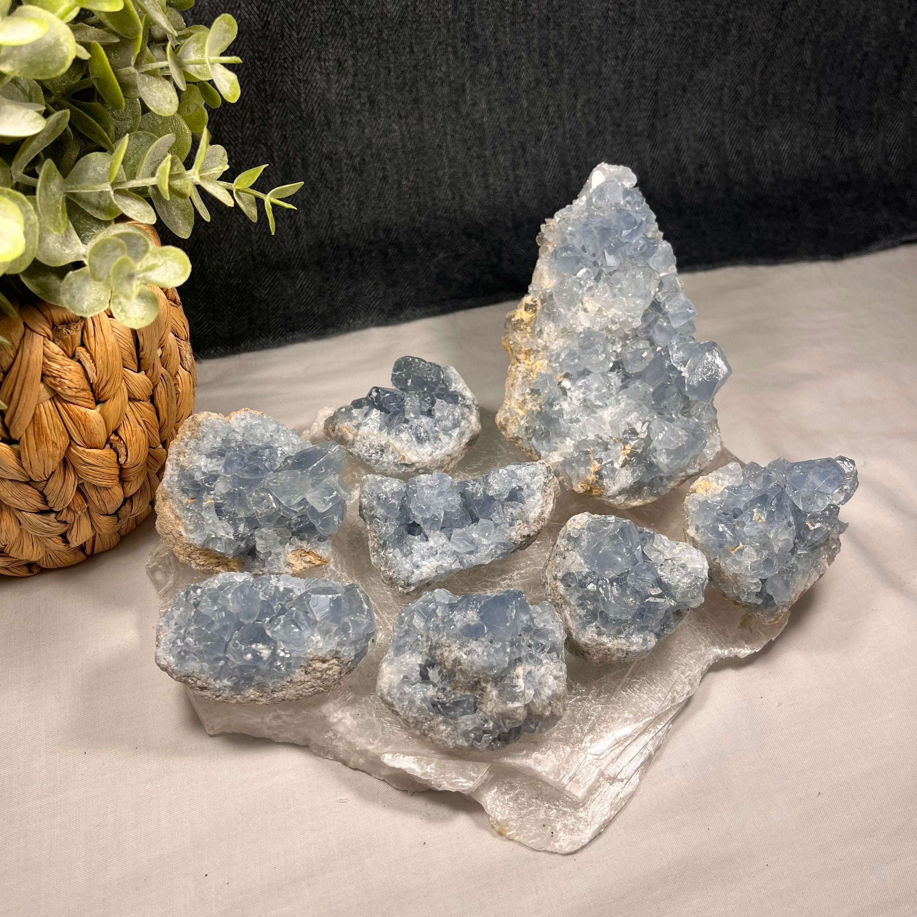 Raw Celestite Clusters, Throat Chakra Healer, Celestite Geodes, Blue Crystals. Consciously Sourced | UK Crystals