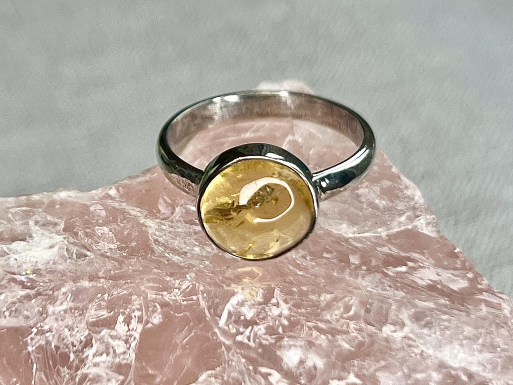 Citrine Crystal Ring, 925 Sterling Silver, UK size R & 1/2, Gemstone Jewellery, Crystal gift for wealth, Ethically sourced, metaphysical