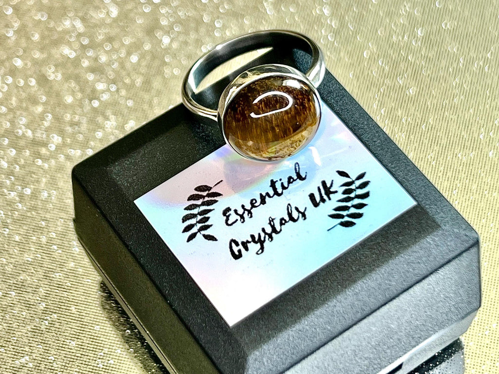 Tigers Eye Crystal Ring Size R, 925 Sterling Silver, Healing Crystal Jewellery Gift, Golden Gemstone for strength, UK Ethically sourced