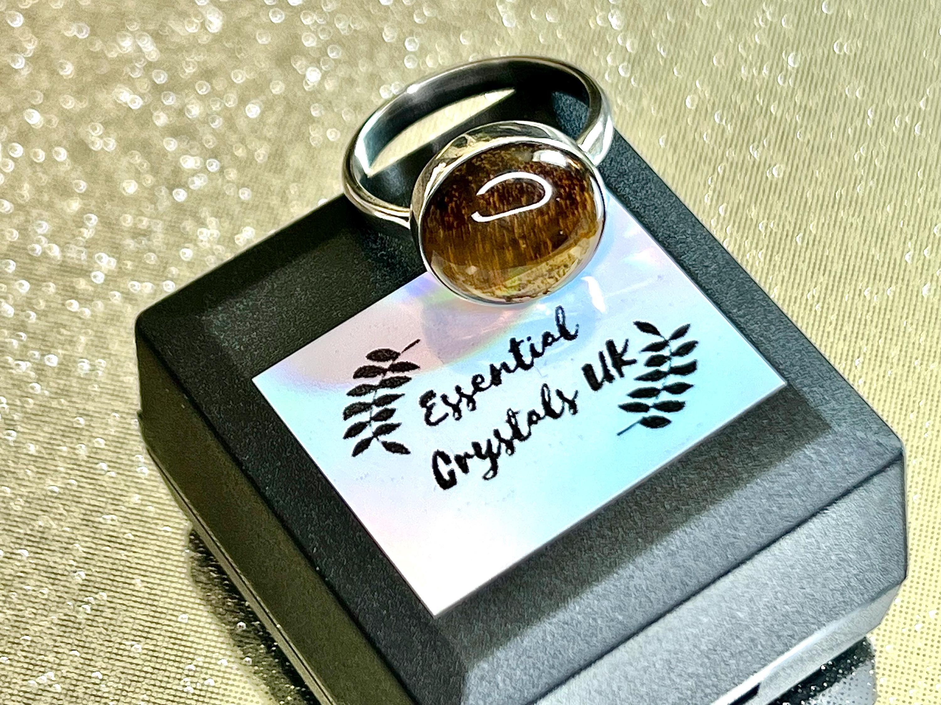 Tigers Eye Crystal Ring Size R, 925 Sterling Silver, Healing Crystal Jewellery Gift, Golden Gemstone for strength, UK Ethically sourced