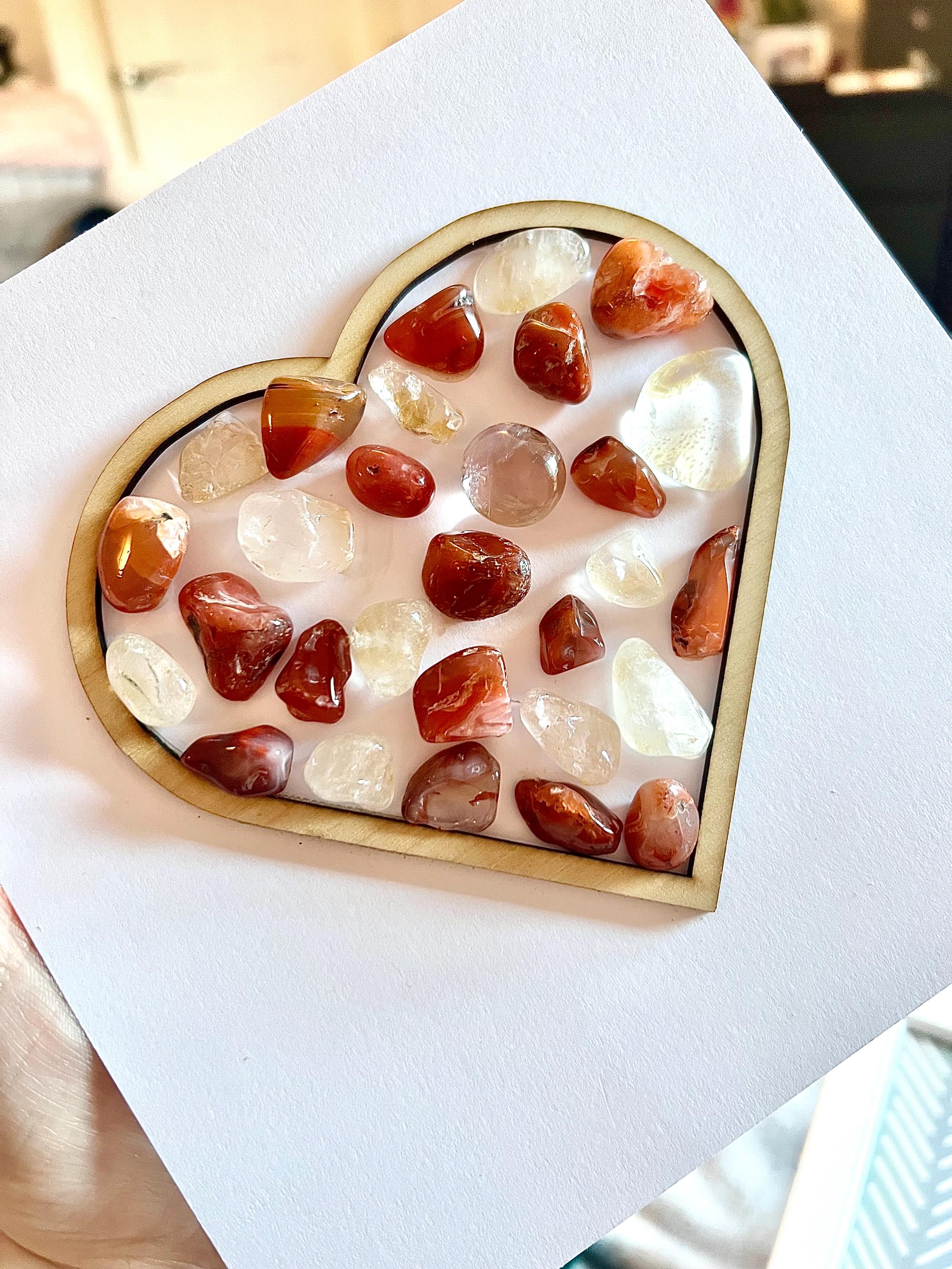 Framed Carnelian and Clear Quartz heart, crystal for strength, metaphysical shop, wall art decor, July birthday gift for her