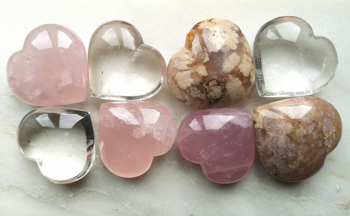 Large Crystal Puffy Hearts, Rose Quartz Heart, Flower Agate Heart, Ethically Sourced, UK Crystals, Mother's Day Gift, Birthday Present