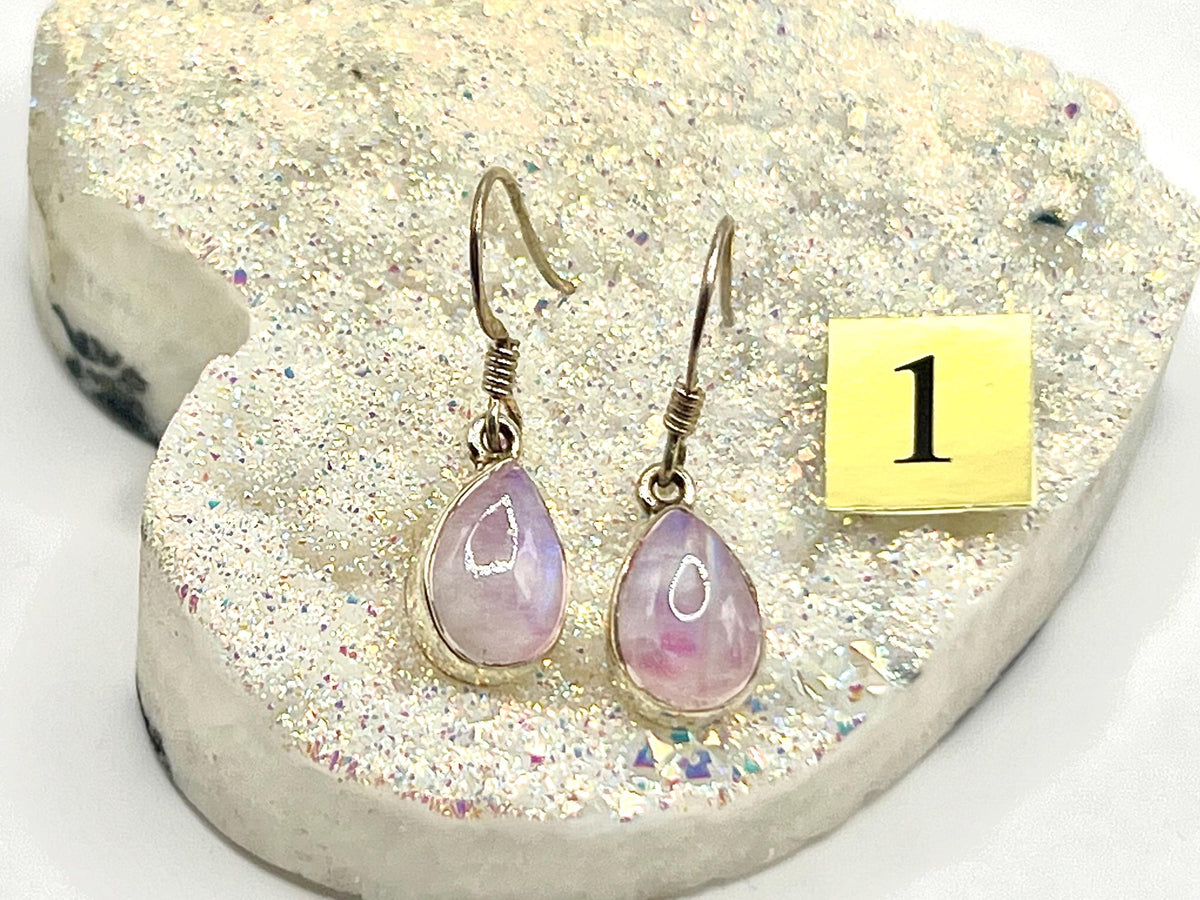 Sterling Silver Pink Moonstone Drop Earrings, Heart Chakra Crystal Dangle Earrings, Metaphysical Shop, June Birthday Gemstone Gift for her