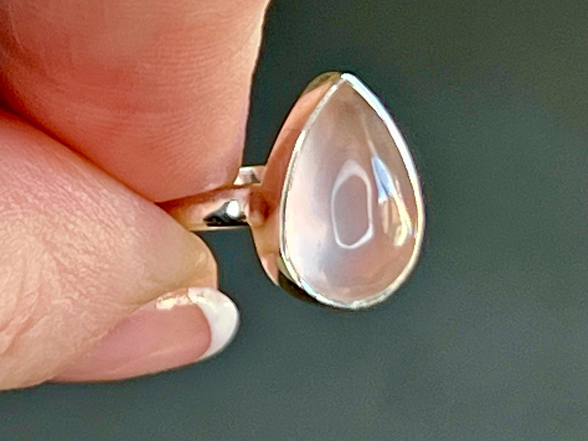 Rose Quartz Crystal Ring Size N, 925 Sterling Silver, Crystal Jewellery Gift for her, Pink Gemstone, Stone for Love, UK Ethically sourced