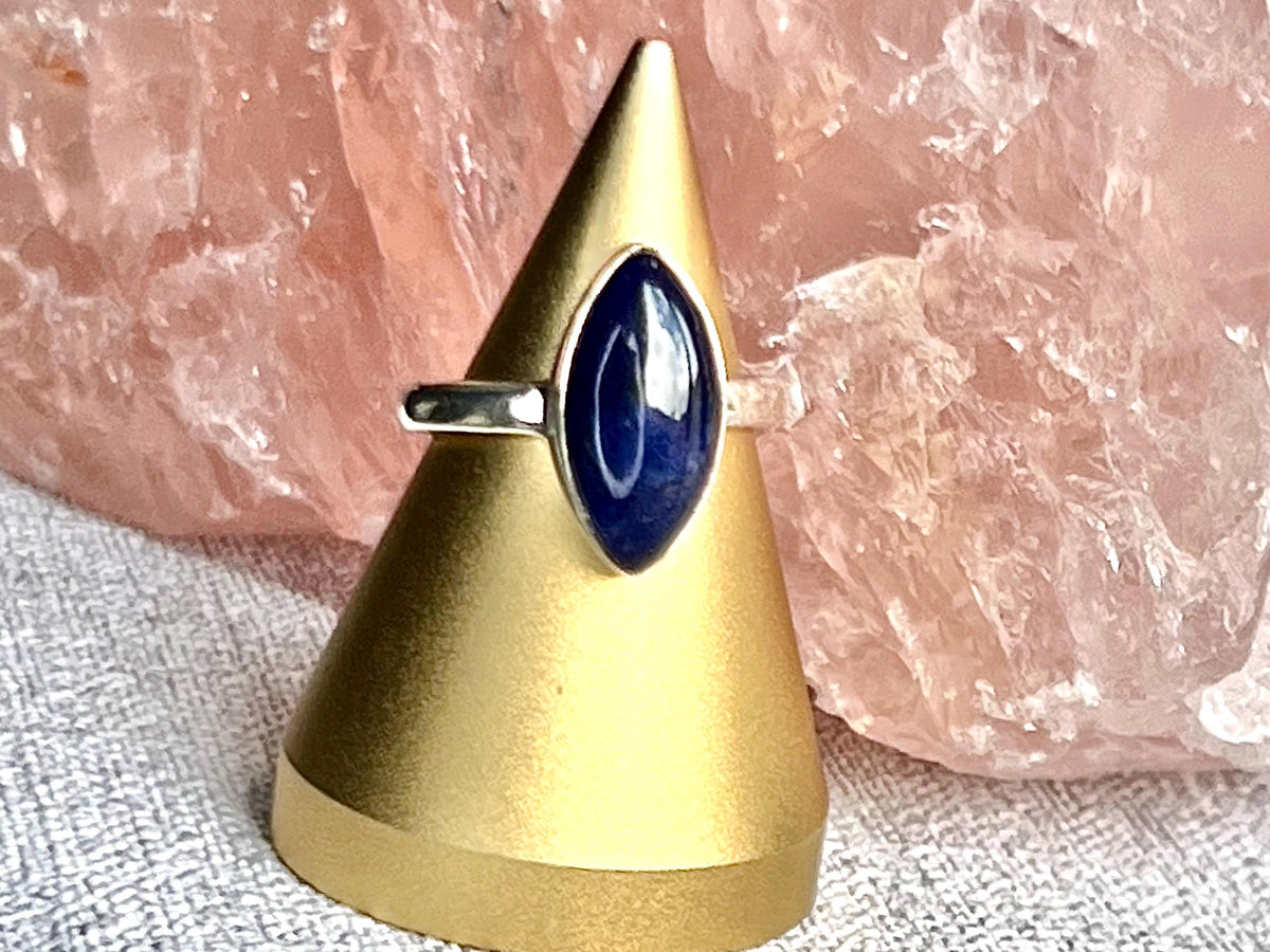 Sodalite Crystal Ring Size O, 925 Sterling Silver, Healing Crystal Jewellery Gift for her, Blue Gemstone for calm, UK Ethically sourced