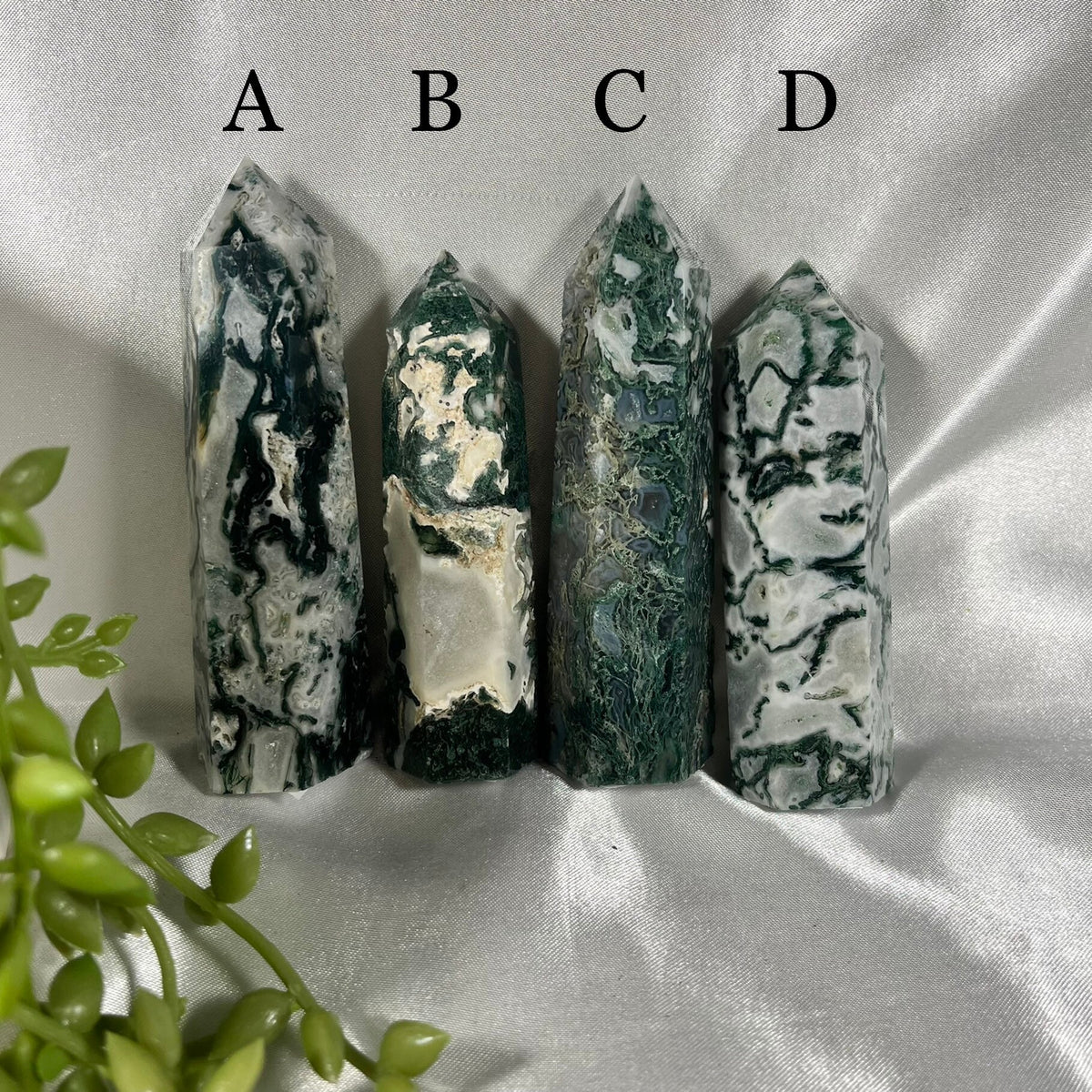 Moss Agate Points, Green and White Crystal Obelisk, Ethically Sourced, UK Metaphysical tower, Crystal gift for strength, Heart Chakra Stone