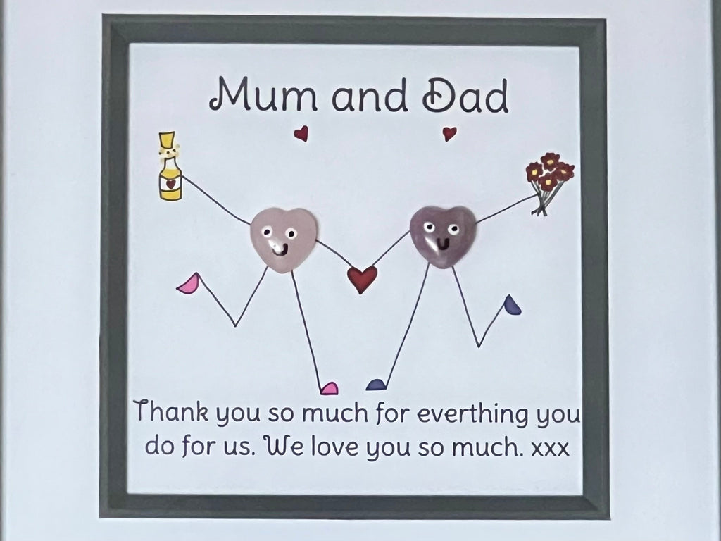 Framed crystal gift for Mum and Dad, hand drawn picture for Mum and Dad, Healing crystals thank you gift,  wall art present for Mothers Day