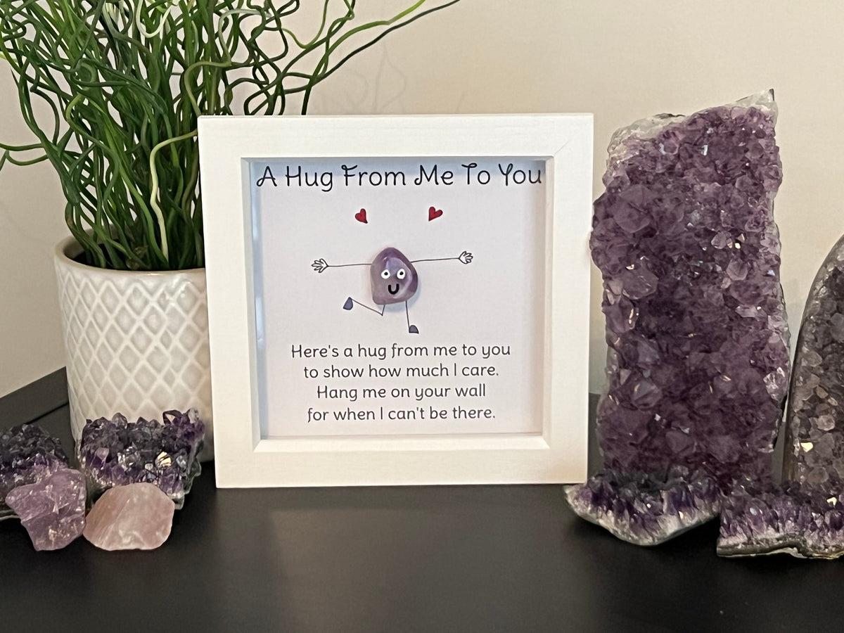 Framed crystal pocket hug picture, crystal present for best friend, new home gift, girlfriend gift ideas, framed crystal art, Amethyst