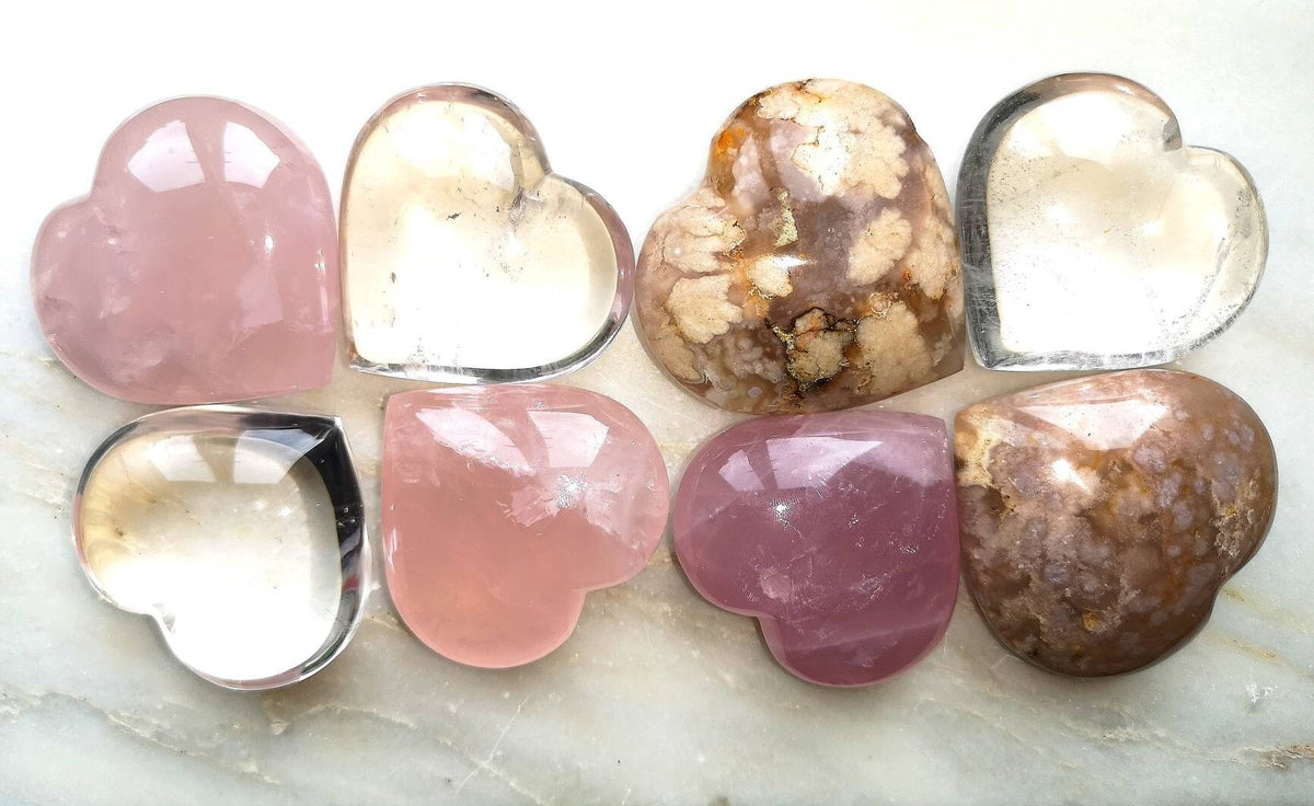 Large Crystal Puffy Hearts, Rose Quartz Heart, Flower Agate Heart, Ethically Sourced, UK Crystals, Mother's Day Gift, Birthday Present