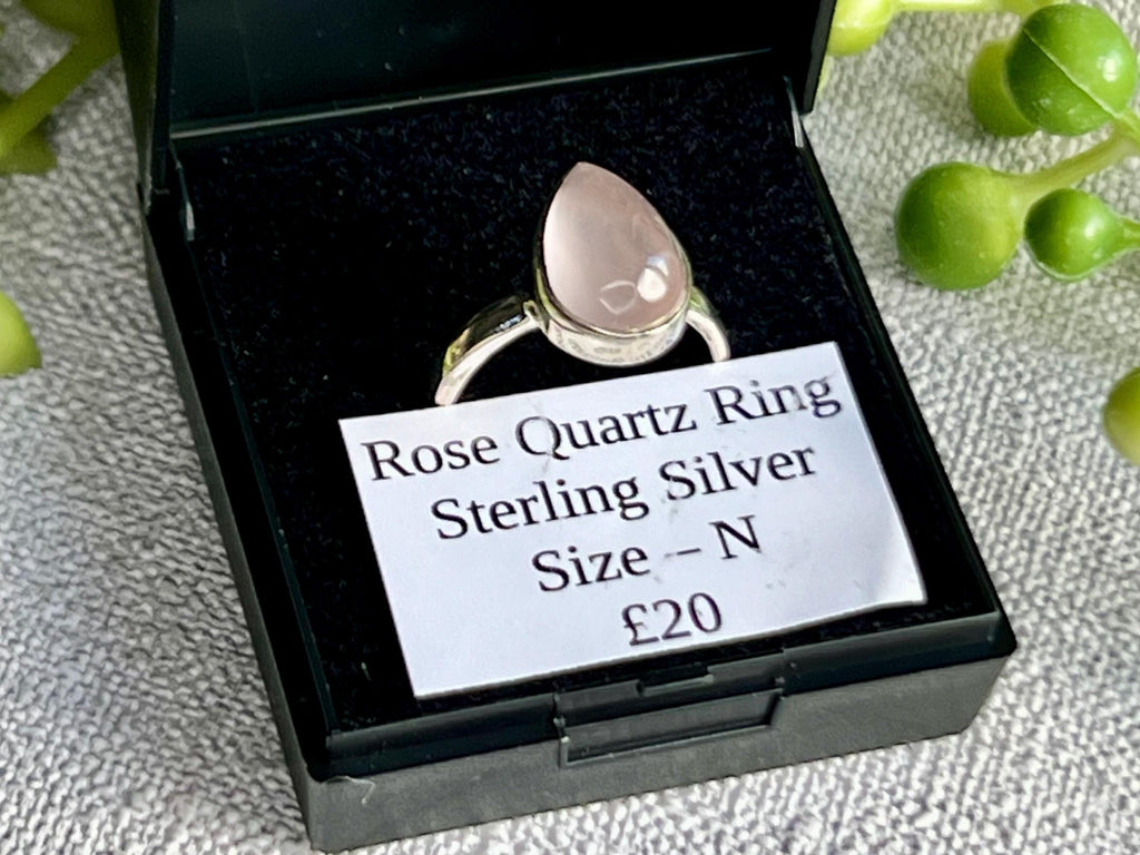 Rose Quartz Crystal Ring Size N, 925 Sterling Silver, Crystal Jewellery Gift for her, Pink Gemstone, Stone for Love, UK Ethically sourced