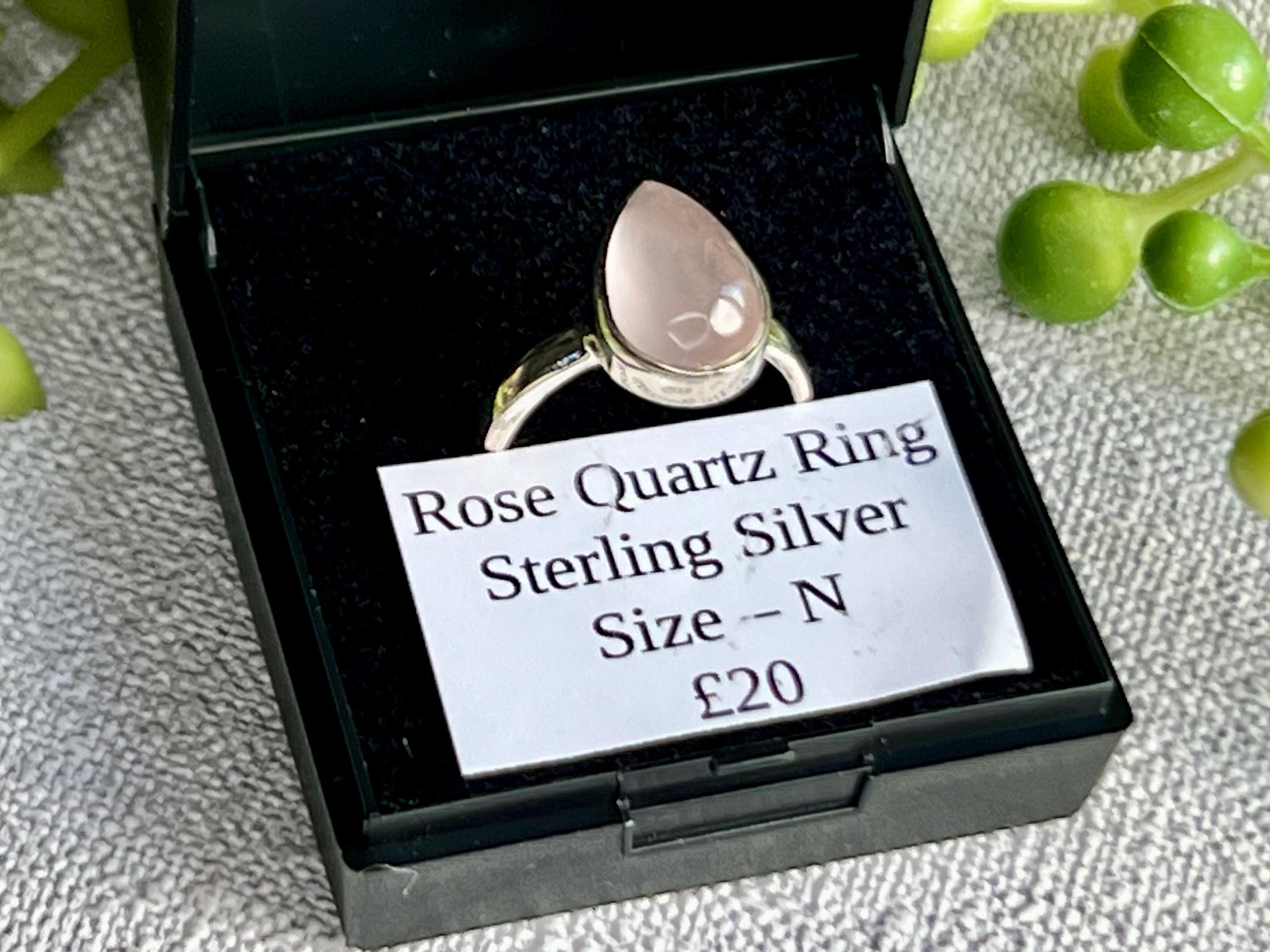 Rose Quartz Crystal Ring Size N, 925 Sterling Silver, Crystal Jewellery Gift for her, Pink Gemstone, Stone for Love, UK Ethically sourced