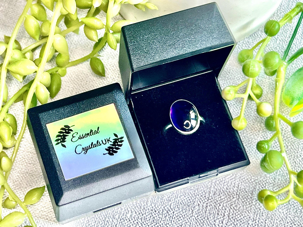 Amethyst Crystal Ring, UK Size N & 1/2, 925 Sterling Silver, Healing Crystal Jewellery Gift, Purple Gemstone for anxiety, Ethically sourced