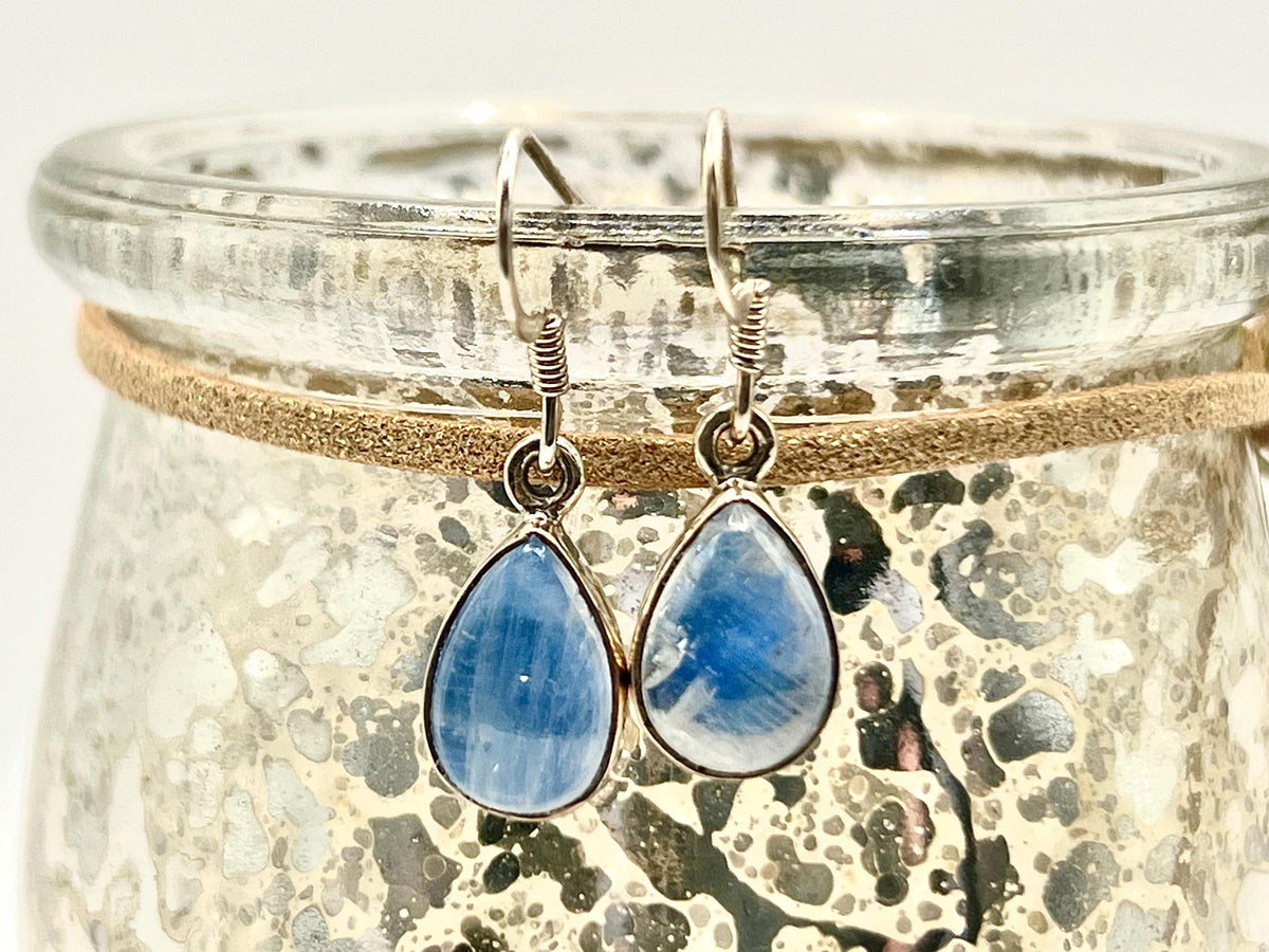 Sterling silver blue moonstone dangle earrings, crown chakra, gemstone drop earrings for women, metaphysical shop, June birthday gift for her