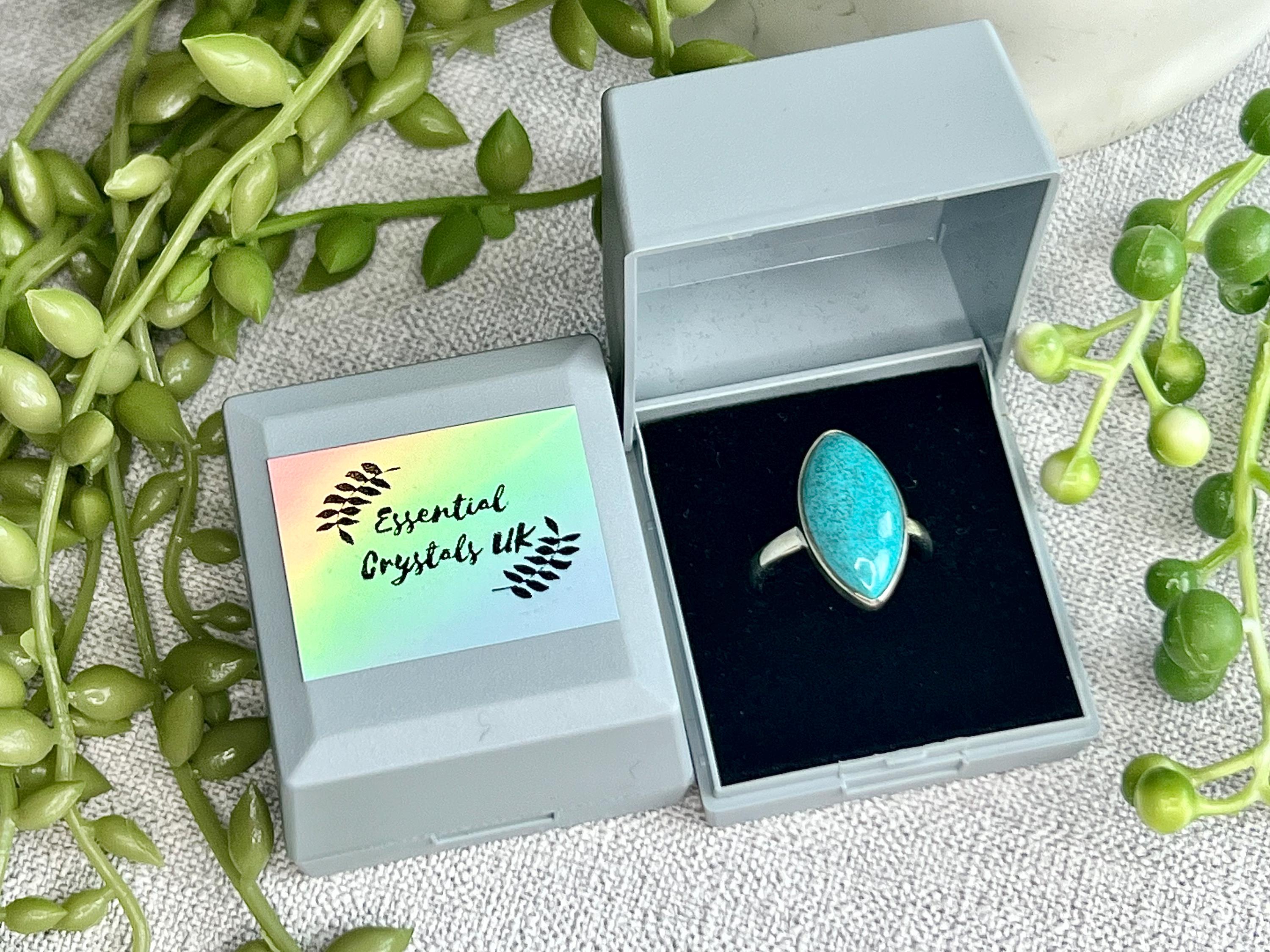 Chrysocolla Crystal Ring, 925 Sterling Silver, UK size P & 1/2, Gemstone Jewellery, Crystal gift for calming, Ethically sourced