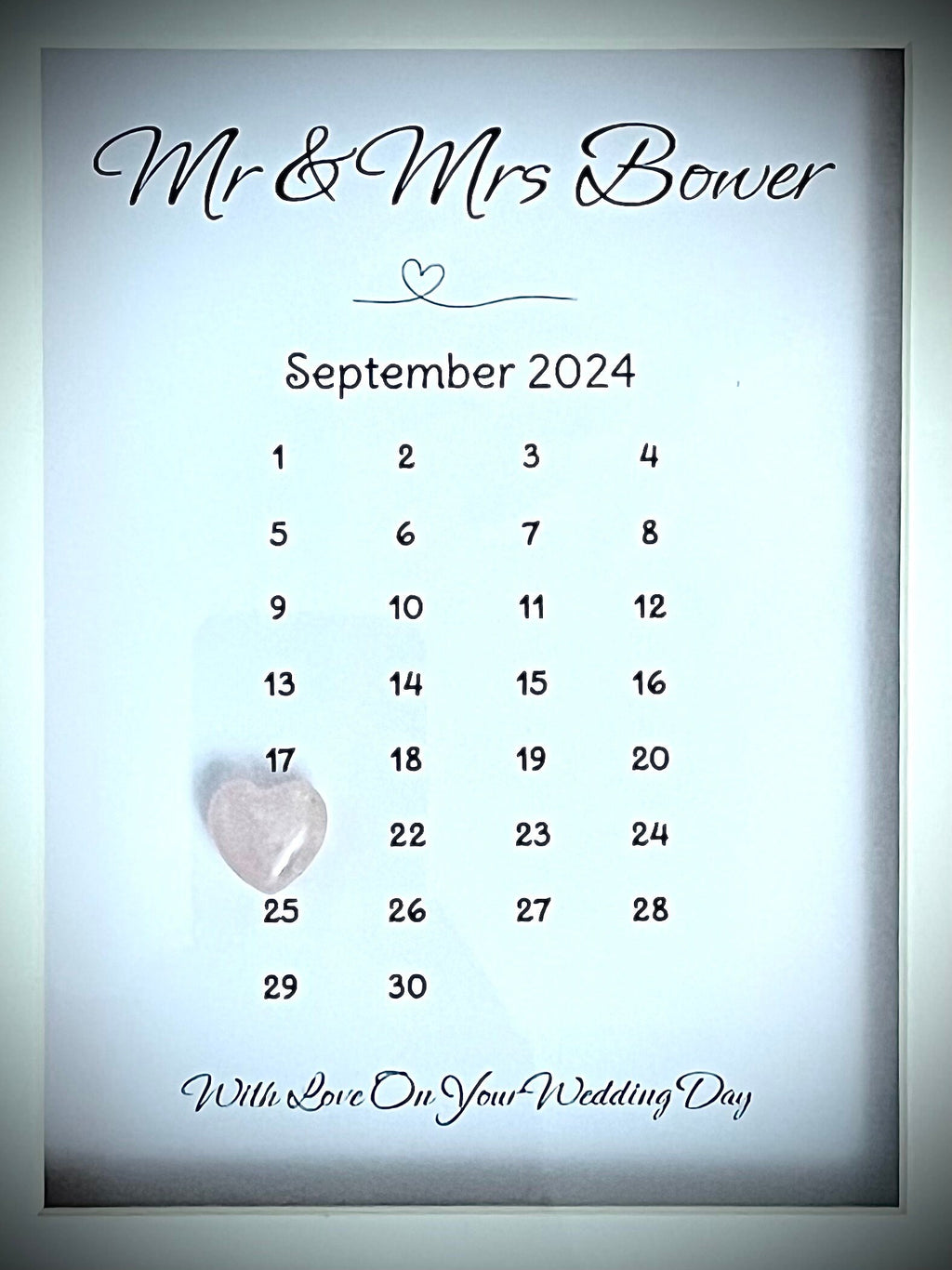 Personalised Wedding Frame, Wedding Date Gift, Couples Present, Wedding Box Frame, Keepsake For Bride and Groom, Crystal Heart Ornament