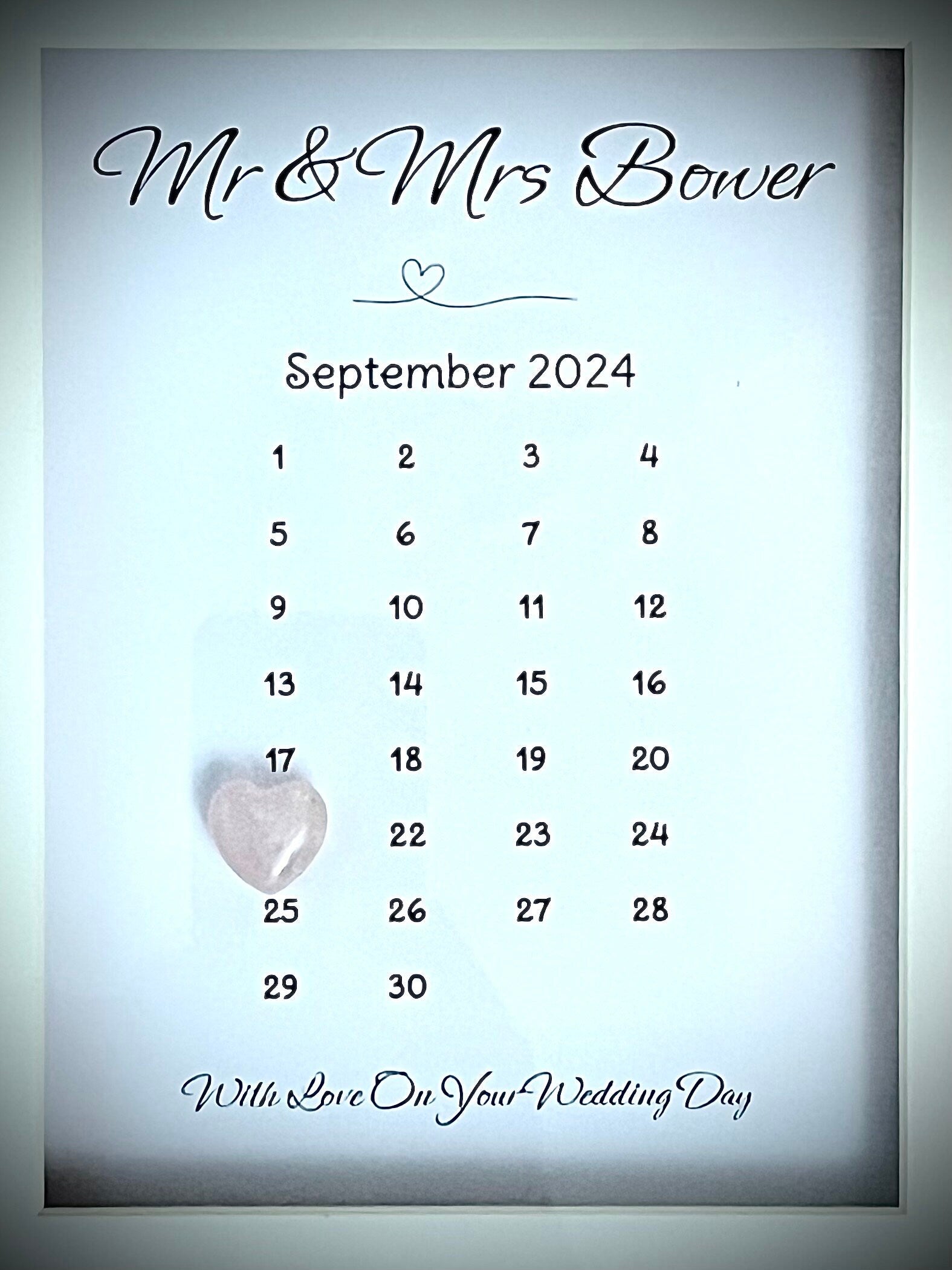 Personalised Wedding Frame, Wedding Date Gift, Couples Present, Wedding Box Frame, Keepsake For Bride and Groom, Crystal Heart Ornament