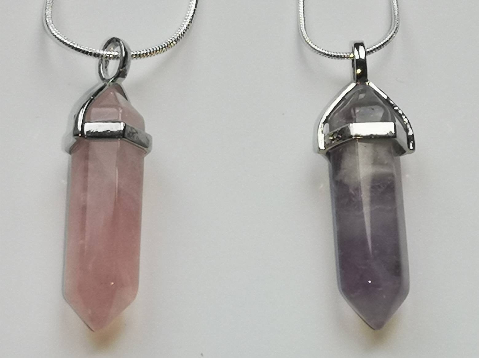 Amethyst and Rose Quartz Point Necklaces, Ethically Sourced UK Healing Crystals, Crystal Necklace, Rose Quartz Pendant, Amethyst Pendant